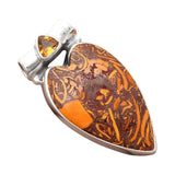 HEART Coquina Jasper & Citrine Solid 925 Sterling Silver Pendant