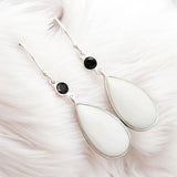 White Opal & Onyx Solid 925 Sterling Silver Earrings