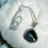 Aurora Opal & Black Onyx Solid 925 Sterling Silver Pendant Necklace