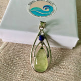 Prehnite & Lapis Solid 925 Sterling Silver Pendant