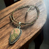 Unakite Sterling Silver overlay Pendant Necklace