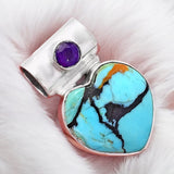 HEART Lucky Charm Turquoise & Amethyst Solid 925 Sterling Silver Pendant