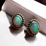 Ethiopian Opal Solid 925 Sterling Silver stud Earrings