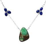 Boulder Chrysoprase & Blue Lapis Solid 925 Sterling Silver Necklace