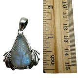 Carved Rainbow Moonstone Solid 925 Sterling Silver Pendant