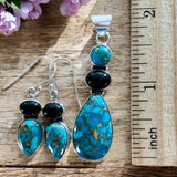 Kingman Copper Turquoise & Black Onyx Solid 925 Sterling Silver Set