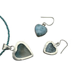 HEART Larimar Pendant Necklace Earrings Solid 925 Sterling Silver Set