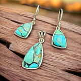 Lucky Charm Turquoise Solid 925 Sterling Silver Pendant Earrings Set