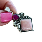 Pink Opal & Amethyst Solid 925 Sterling Silver Pendant