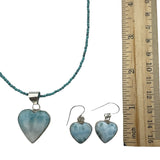 HEART Larimar Pendant Necklace Earrings Solid 925 Sterling Silver Set