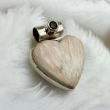 HEART Scolecite & Garnet Solid 925 Sterling Silver Pendant