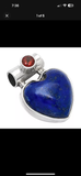 HEART Blue Lapis & Garnet Solid 925 Sterling Silver Pendant