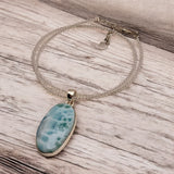 Larimar & Opalite Solid 925 Sterling Silver Pendant Necklace