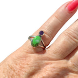 Green Turquoise & Amethyst Solid 925 Sterling Silver Ring 5