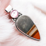 Polychrome Jasper & Rose Quartz Solid 925 Sterling Silver Pendant