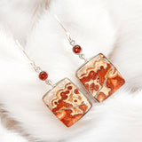 Crazy Lace Agate & Garnet Solid 925 Sterling Silver Earrings