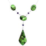 Mojave Green Turquoise & Amethyst Solid 925 Sterling Silver Necklace