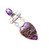 HEART Purpurite & Purple Turquoise Solid 925 Sterling Silver Pendant