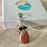 Rhodochrosite, Moonstone & Garnet Solid 925 Sterling Silver Pendant