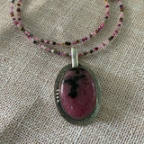 Rhodonite & Tourmaline Solid 925 Sterling Silver Pendant Necklace