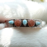 Larimar & Sunstone Solid 925 Sterling Silver Cuff Bracelet