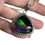 Aurora Opal & Black Onyx Solid 925 Sterling Silver Pendant Necklace