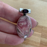 Rhodochrosite & Garnet Solid 925 Sterling Silver Pendant