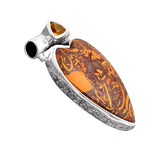 HEART Coquina Jasper & Citrine Solid 925 Sterling Silver Pendant