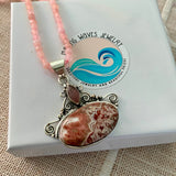 Crazy Lace Agate & Rose Quartz Solid 925 Sterling Silver Pendant Necklace