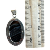 Banded Black Agate Solid 925 Sterling Silver Pendant