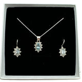 Blue Topaz Solid 925 Sterling Silver Pendant Earrings Set