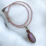 Pink Rainbow Moonstone Solid 925 Sterling Silver Pendant Necklace