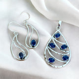 Tanzanite Solid 925 Sterling Silver Pendant Earrings Set