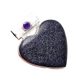 Blue Sandstone & Amethyst Solid 925 Sterling Silver Pendant