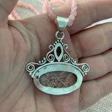 Crazy Lace Agate & Rose Quartz Solid 925 Sterling Silver Pendant Necklace