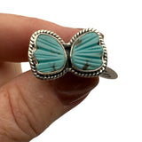 BUTTERFLY carved Tibetan Turquoise Solid 925 Sterling Silver Ring 6