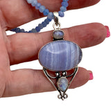 Blue Lace Agate Solid 925 Sterling Silver Pendant Necklace