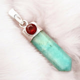 Amazonite & Garnet Solid 925 Sterling Silver Pendant