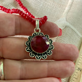 Ruby Solid 925 Sterling Silver Pendant Necklace