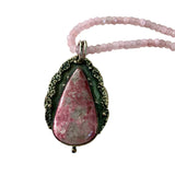 Pink Thulite & Rose Quartz Solid 925 Sterling Silver Pendant Necklace