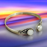 Best Seller Rainbow Moonstone Silver Bangle