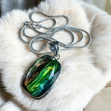 Ammolite Solid 925 Sterling Silver Pendant Necklace