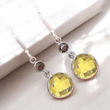 Citrine & Smoky Topaz Solid 925 Sterling Silver Earrings