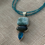 Larimar, Labradorite & Blue Quartz Solid 925 Sterling Silver Pendant Necklace