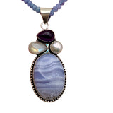 Blue Lace Agate Solid 925 Sterling Silver Pendant Necklace