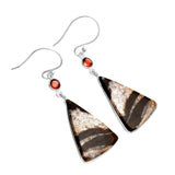 Coconut Jasper & Onyx Solid 925 Sterling Silver Earrings