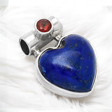 HEART Blue Lapis & Garnet Solid 925 Sterling Silver Pendant