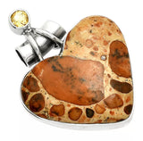 HEART Asteroid Jasper & Citrine Solid 925 Sterling Silver Pendant