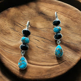 Kingman Turquoise & Black Onyx Solid 925 Sterling Silver Earrings