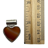 HEART Lake Superior Agate & Garnet Solid 925 Sterling Silver Pendant